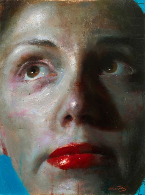 60x45 oil on wood 2014 GIRL IN RED LIPS